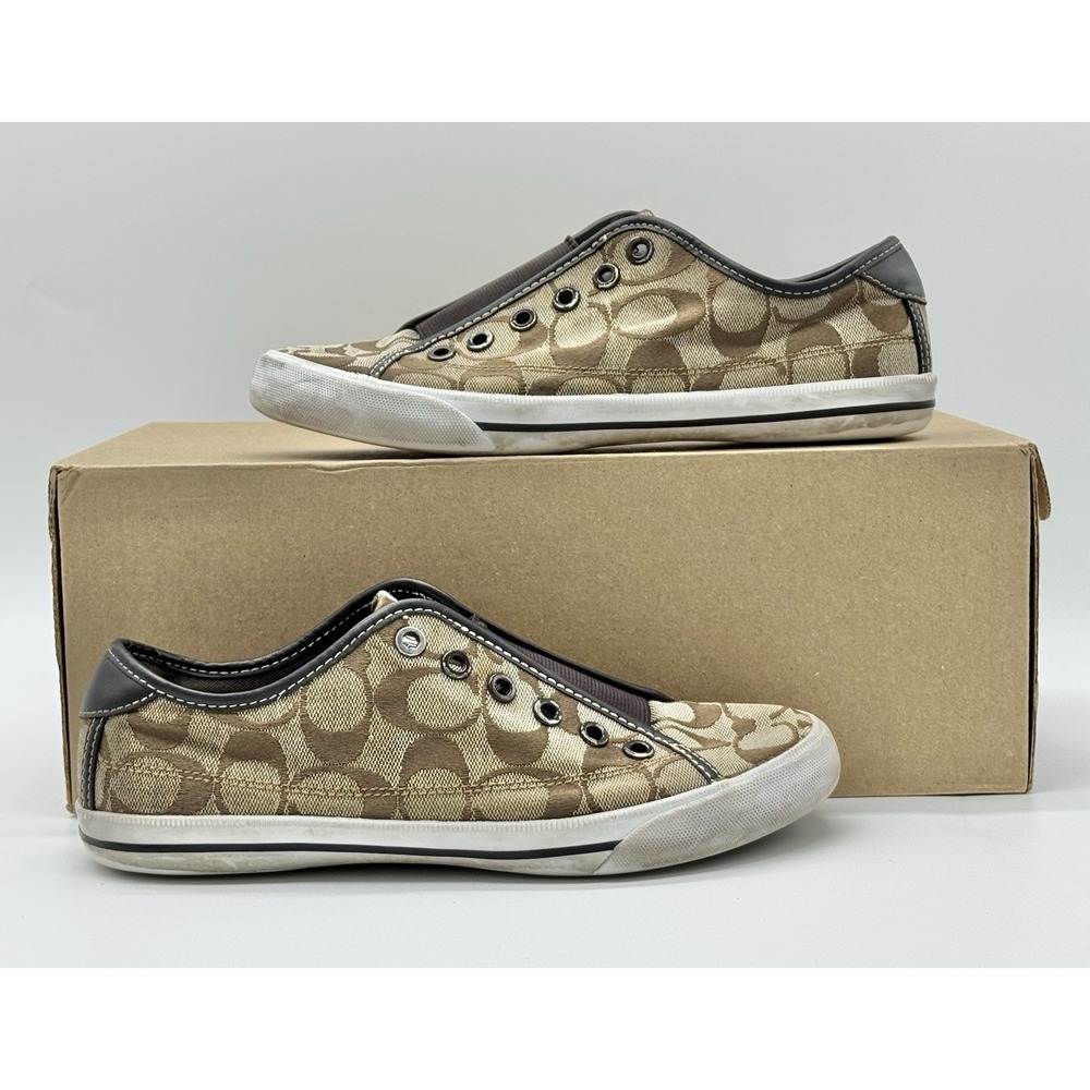 Coach Women's Slip-On Signature Canvas Sneakers Brown Size 7B